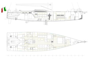 Pianta e profilo del nuovo Mylius 65' Raised Saloon