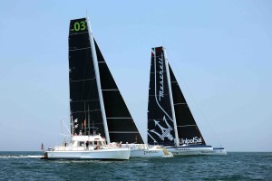 Maserati Multi70, il trimarano volante oceanico di Giovanni Soldini al momento della partenza della Transpacific Race 2017, foto JoeScarnici/GettyImages