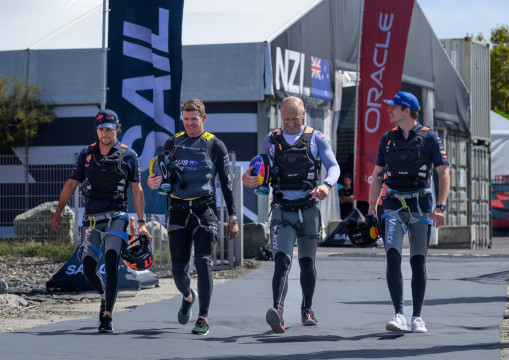 Verstappen and Pérez teamed up with U.S. SailGP Team driver Jimmy Spithill