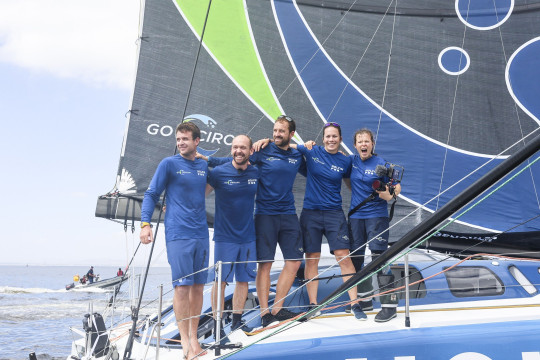 The Ocean Race Leg 2 arrivals. Team Holcim - PRB crew celebrates after crossing the finish line.
© Sailing Energy / The Ocean Race
