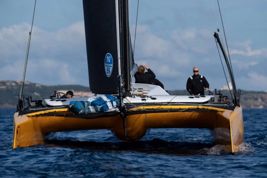 Il catamarano Falcon di Matteo Uliassi vincitore del Trofeo One Ocean per il primo yacht al gate di Porto Cervo Ph. E.Perrone/ RAN 630©