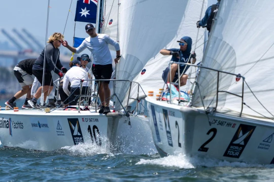 Australia’s Cole Tapper and his CYCA Youth Sailing Academy and his crew of Jack Frewin, Max Brennan, Hamish Vass, Nathan Gulliksen, George Richardson.  Photo: Ian Roman / WMRT