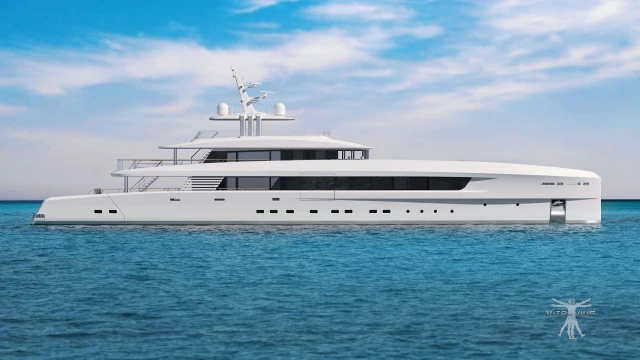 Side view of the 52 m Tankoa Hybrid Motor Yacht under construction