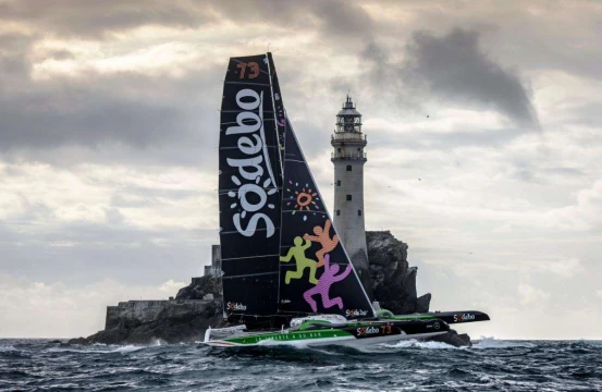 Sodebo Ultim 3 rounds the Fastnet Rock in 2019 © ROLEX/Kurt Arrigo