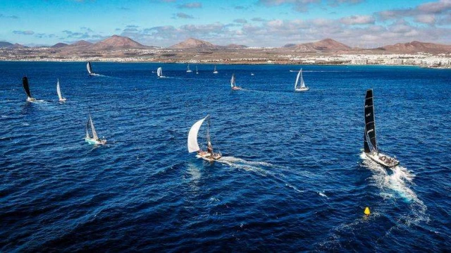 Lanzarote provides a spectacular backdrop for the start of the RORC Transatlantic Race © Sailing Energy/Calero Marinas