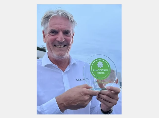 Marcus Warrelmann, CEO of SEA.AI celebrates the company's Innovation Route Award