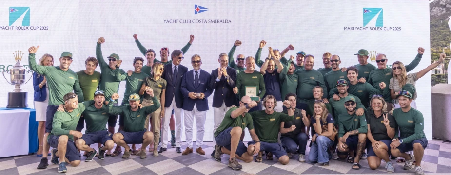 Giovanni Lombardi Stronati, Vasco Vascotto and the victorious Django 7X crew. Photo: IMA/Studio Borlenghi