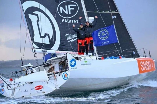 The Class40 fleet on the Transat Café L'Or are filing into La Coruña