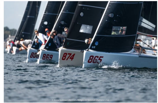 Forty teams line up for the practice race at 2025 U.S. National Championship
hosted by the Pensacola Yacht Club
Photo: Anna Susslova / US Melges 24 Class Association