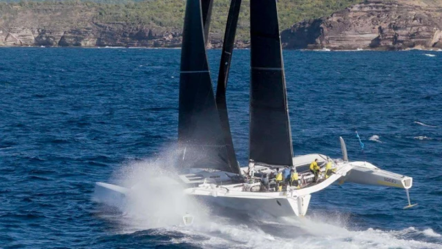 Jason Carroll’s MOD70 Argo sets a new race record in the 2026 RORC Transatlantic Race in Antigua © @roddyacqua