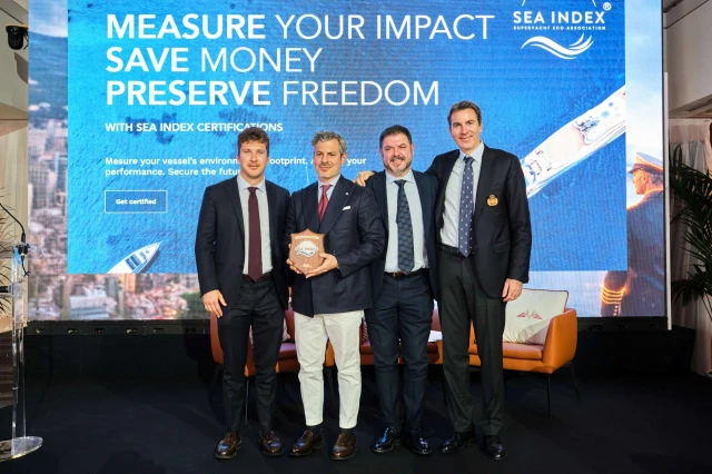 da sinistra: Michele Insom, Gregorio Passani, Giammario Meloni e Jeremy Lagarrigue al Captains’ Forum dello Yacht Club de Monaco