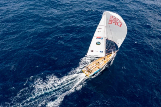 Clipper Race team Power of Seattle Sports racing across the North Pacific Ocean to first place