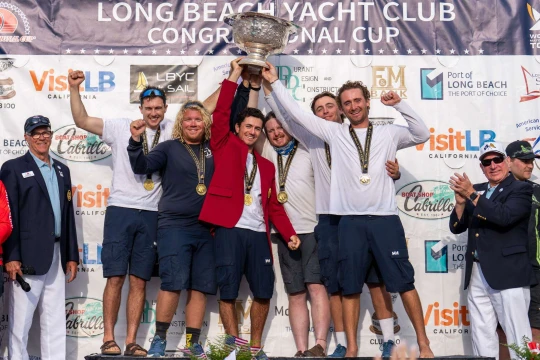 Cole Tapper (centre in Crimson Blazer) wins 2026 Congressional Cup with crew  

Jack Frewin, Max Brennan, George Richardson, Hamish Vass and Nathan Guliksen  Photo: Ian Roman/WMRT